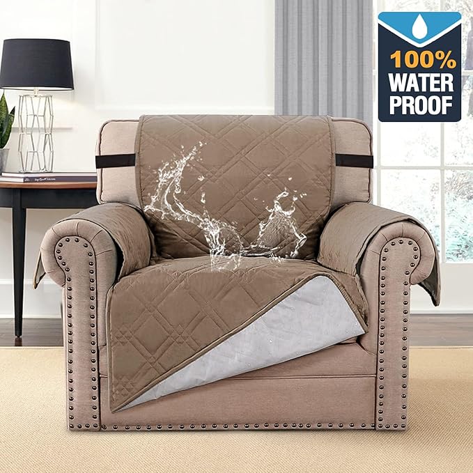 H.VERSAILTEX 100% Waterproof Sofa Slipcover Washable Armchair Cover Non-Slip Furniture Protector for Living Room Couch Cover for Pets Chair Cover with Puppy Paw Silicone Backing (Armchair, Taupe) - Image 2