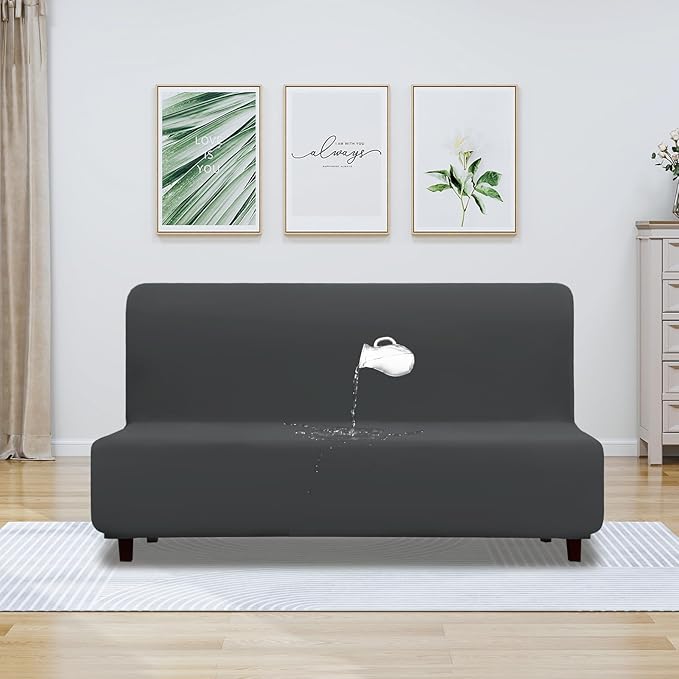 PureFit 100% Dual Waterproof Futon Cover - Stretch Non Slip Fleece Sofa Protector for Couch, Washable, Leakproof Furniture Cover for Kids, Pets, Dog (Dark Gray) - Image 2