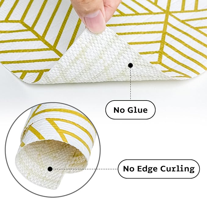 Shelf Liners for Kitchen Cabinets 12IN x 10FT, Non Adhesive Cabinet Liner Strong Non-Slip Thickened Gold Geometric Drawer Liner, Easy to Clean for Shelf, Cabinet with Knife and Tape Measure - Image 7