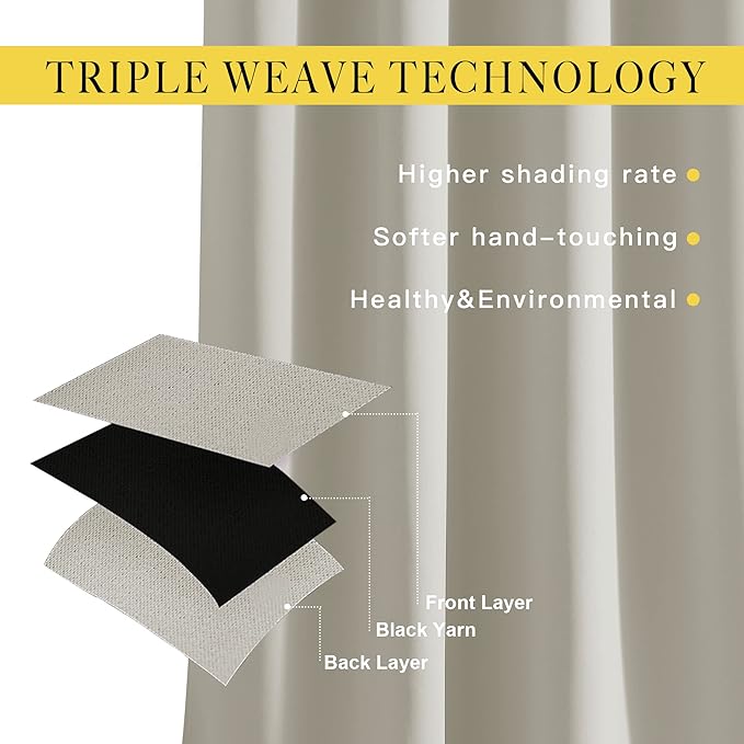 NICETOWN Blackout Natural Curtain for Living Room - Grommet Thermal Insulated Solid Room Darkening Thermal Curtain Drape Sound Reducing for Bedroom/Living Room (1 Panel, W66 x L84) - Image 4