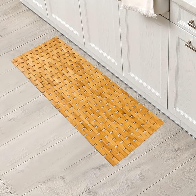 Bath Mat Bathroom Runner Long Large Rugs Floor Wood Shower Bathtub Waterproof Non Slip Accessories 16x34 Inch Easy to Clean, Natural, 1 pc - Image 6