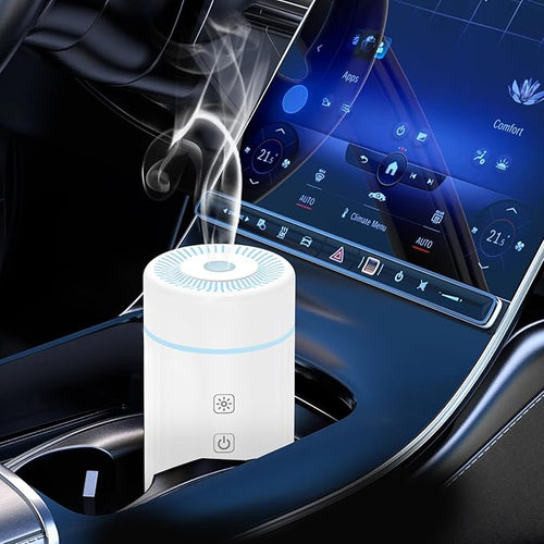 100ML Car Essential Oil Diffuser, Rechargeable Battery Powered, Cordless Portable Humidifier with 7 LED Color Changing Lights for Travel (White) by SEEDSEEL