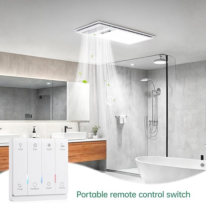 Bathroom Fan with Light and 1800W Heater, 160 CFM Ventilation, Remote Control,Quiet Exhaust, 4-in-1 Design for Heating, Lighting, Ventilation & Air Circulation for Comfort in Any Season - Image 8