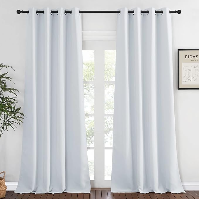 NICETOWN Room Darkening Long Curtain - (52 inches W x 108 inches, Greyish White, 1-Pack) Home Fashion Ring Top Thermal Insulated Window Treatment Drape for Nursery by NICETOWN