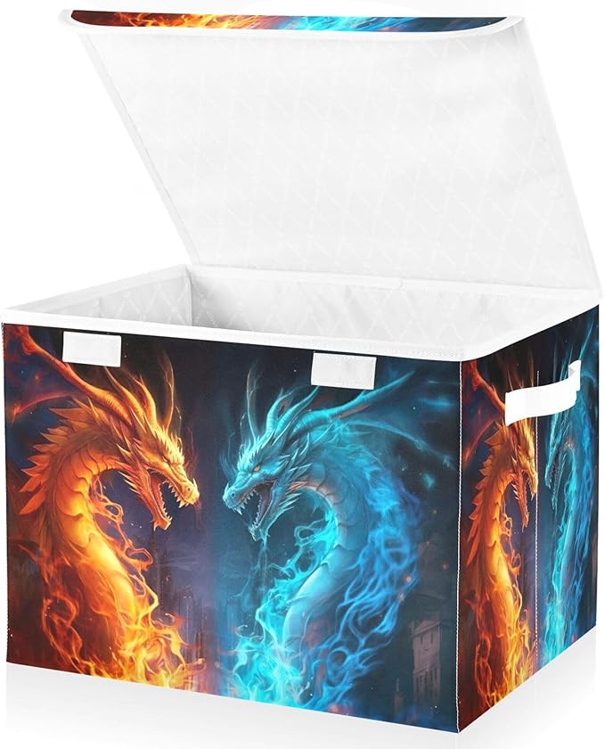 xigua Fire and Ice Dragon Storage Bins with Lids and Carrying Handle,Foldable Storage Boxes Organizer Containers Baskets Cube with Cover for Home Bedroom Closet Office - Image 2
