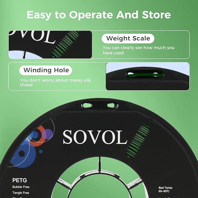 Sovol 3D Printer PETG Filament 1.75mm 1KG (2.2lbs), High Precision, Strong Toughness, Wiring Tightness, Dimensional Accuracy +/- 0.03 mm, 3D Printing PETG Filaments, Green - Image 7