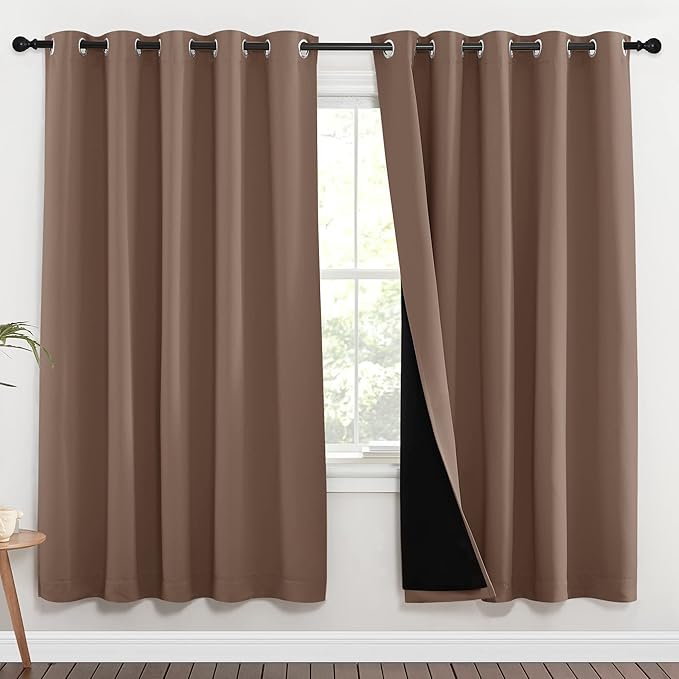 NICETOWN Living Room Completely Shaded Draperies, Privacy Protection & Noise Reducing Ring Top Drapes, Black Lined Insulated Window Treatment Curtain Panels(Cappuccino, 2 Pieces, W70 x L72) - Image 2