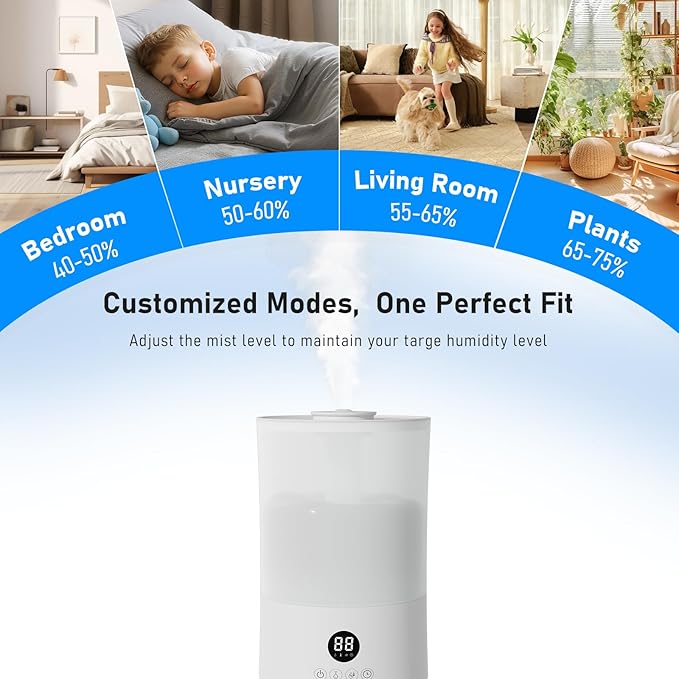 Humidifiers for Bedroom, 1Gal Top Fill Humidifier for Large Room, 250ml/h Cool Mist Output Humidificador, 24dB Quiet Air Humificador with Remote, Easy to Fill & Clean, fit Baby & Plants (White) - Image 7