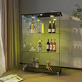 Yoluckea 3-Shelf Glass Display Cabinet with LED Lights, 2-Door Floor Standing Curio Cabinet with Universal Wheel for Home or Office, Black Glass Bookshelf for Collections, Decor, and Corner Display by Yoluckea