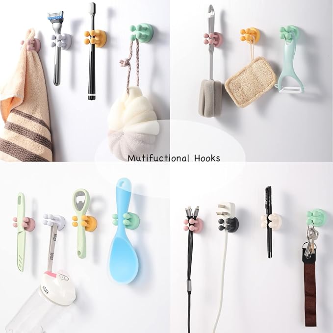 iBetterLife Self-Adhesive Shower Razor Holder - 6Pcs Wall Mounted Hooks Hanger for Clipping & Hanging Toothbrush Towel Loofah Bathroom Kitchen Home Office Dorm Room Essentials Storage Wreath Hook - Image 3