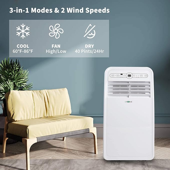 Uhome Portable Air Conditioner, 8000 BTU Compact AC Unit with Cooling, Dehumidifier, Fan, Remote Control and Window Mount Kit Included, White - Image 2