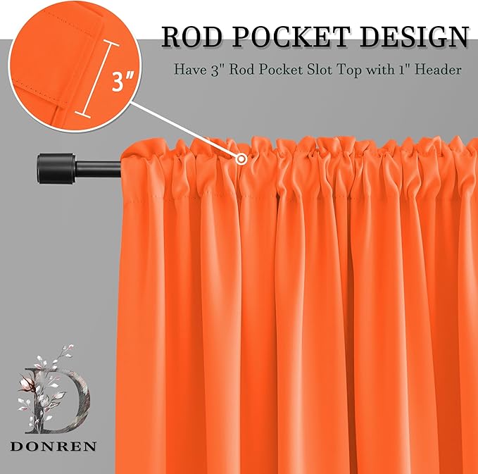 2Panels Vibrant Orange Blackout Thermal Insulated Curtains for Bedroom,Hallowmas Pumpkin Orange Curtains 80 Inch Length for Closet Door Doorway Curtain Panels,52" Wide x 80" Long - Image 3