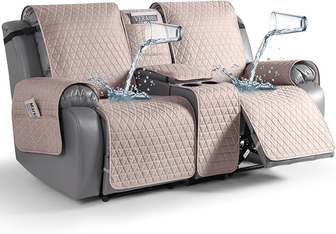 TAOCOCO 100% Waterproof Loveseat Recliner Couch Sofa Covers with Console,Double Reclining Couch Cover Non-Slip Sofa Slipcovers Washable,Furniture Protector Covers for Kids,Pets(2 Seater,Pink) by TAOCOCO