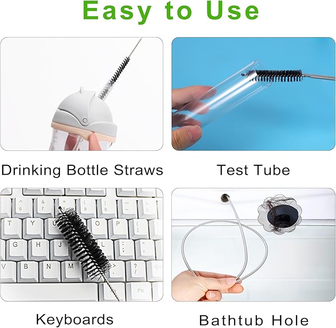 CiaraQ Bottle Cleaning Brushes, 8 Inch Nylon Tube Brush Set & A Flexible Long Drain Brush 60 inch, Cleaner for Narrow Neck Bottles Cups with Hook, Set of 11pcs, Black - Image 7