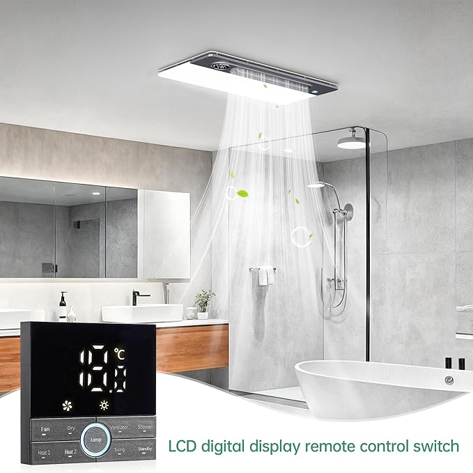 Bathroom Fan with Light and 1900W Heater, 180 CFM Ventilation, Remote Control,Quiet Exhaust, 4-in-1 Design for Heating, Lighting, Ventilation & Air Circulation for Comfort in Any Season - Image 4
