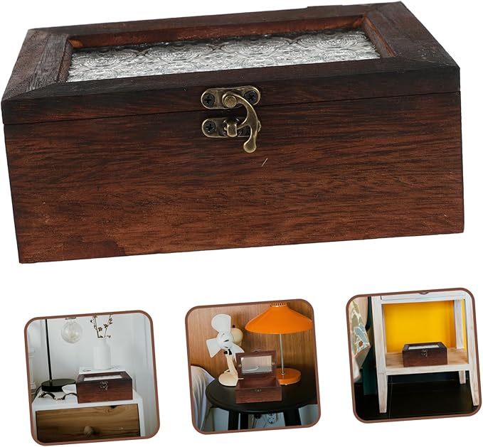 Vintage Begonia Flower Glass Top Wooden Storage Box Multifunctional Jewelry Organizer with Metal Clasp Decorative Keepsake Case for Dried Fruits Cosmetics and Documents - Image 7