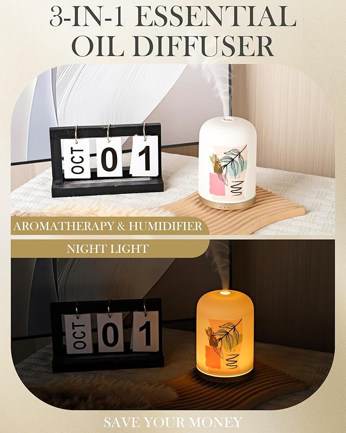 Essential Oil Diffuser with Handmade Ceramic Cover, 110ML Aromatherapy Diffuser for Large Room, Quiet Ultrasonic Aroma Diffuser with Auto-Off, Timer, Night Light for Home, Yoga & Office - Image 3