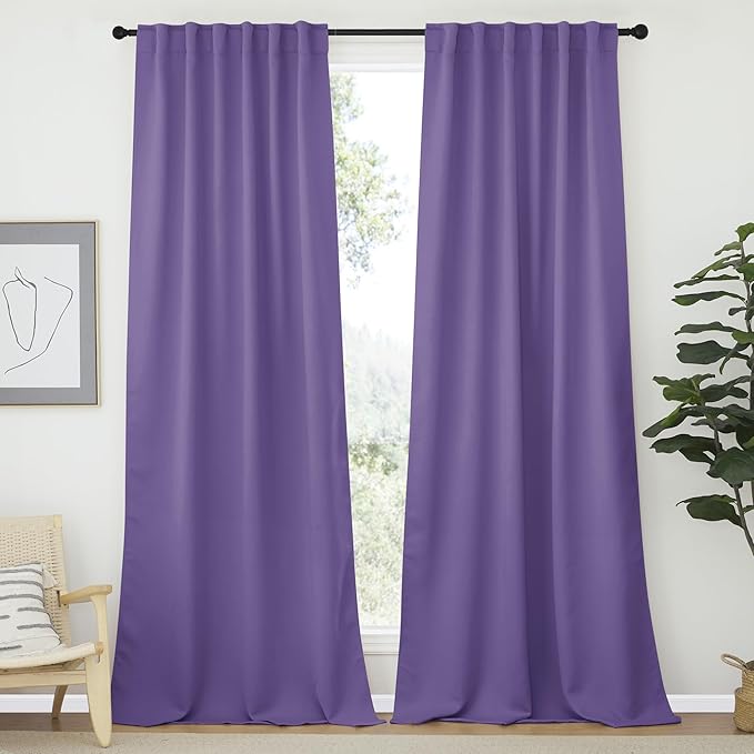 NICETOWN Bedroom Blackout Curtain Panels - (Lilac Purple Color) 52 x 108 Inch, 2 PCs, Insulating Energy Saving Solid Rod Pocket Blackout Drapes for Hall, Villa by NICETOWN