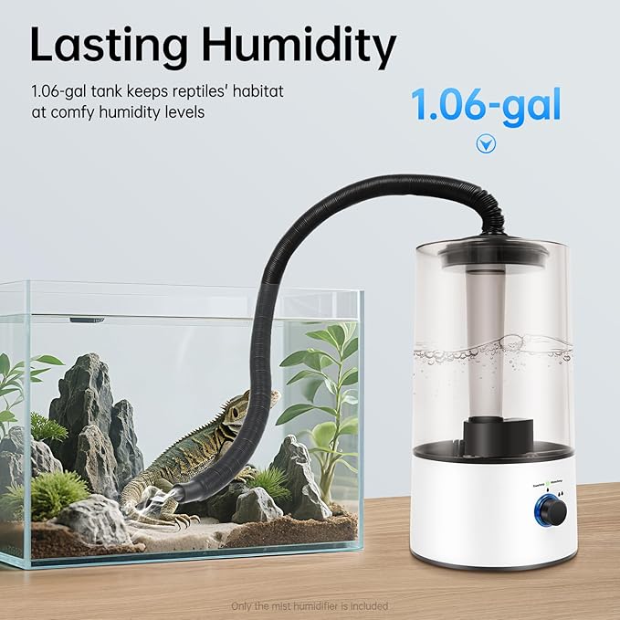 Reptile Humidifier & Fogger 4L Large Capacity Tank Cool Mist Maker with Adjustable Hose, Auto Shut-Off for Terrarium Geckos Snakes Turtles Lizards Frogs - Image 2