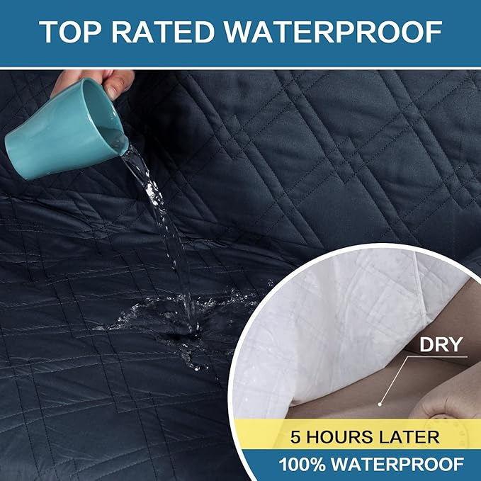 H.VERSAILTEX 100% Waterproof Sofa Slipcover Washable Sofa Cover Non-Slip Couch Cover for 3 Cushion Cover Furniture Protector for Pets Couch Slipcovers with Puppy Paw Silicone Backing (Sofa, Navy) - Image 4