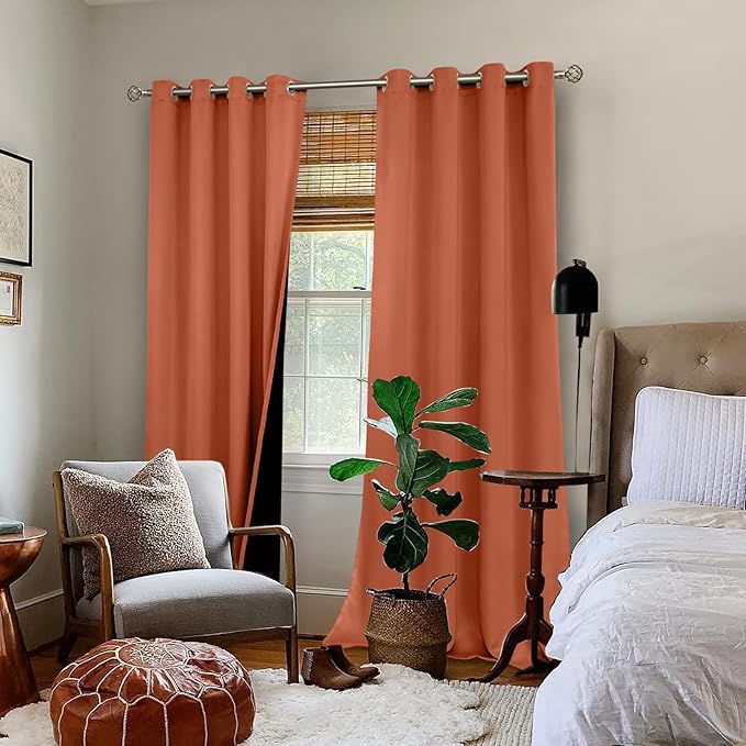 BGment Thermal Insulated 100% Blackout Curtains 90 Inch Length 2 Panels, Total Light Blocking Curtains for Bedroom, Grommet Window Drapes with Thick Black Liner, 52 Inch Wide Each Panel, Terracotta - Image 2