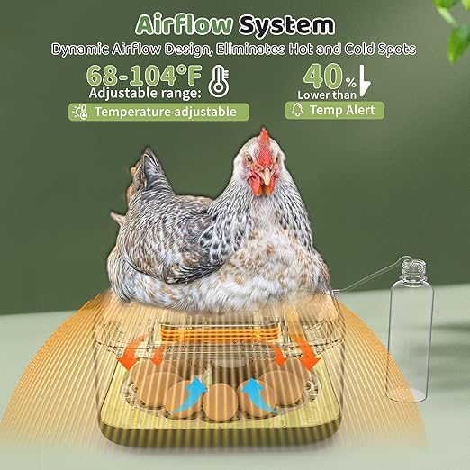Incubators for Hatching Eggs 12 Egg Digital Egg Incubator Precision Auto Temp Humidity Control 6 Gear Adjustable Auto Turner Auto Stop Turning Hatching Days Display for Chicken Duck Goose Eggs - Image 7
