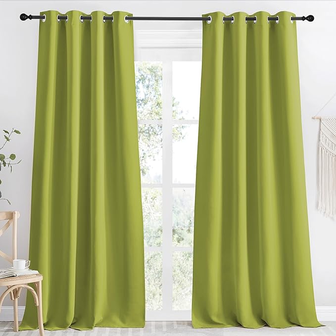NICETOWN Kitchen Blackout Window Curtain Panel, Fresh Green, 1 Panel, 55 by 90 inches Long, Home Fashion Thermal Insulated Solid Grommet Room Darkening Drape for Apartment by NICETOWN