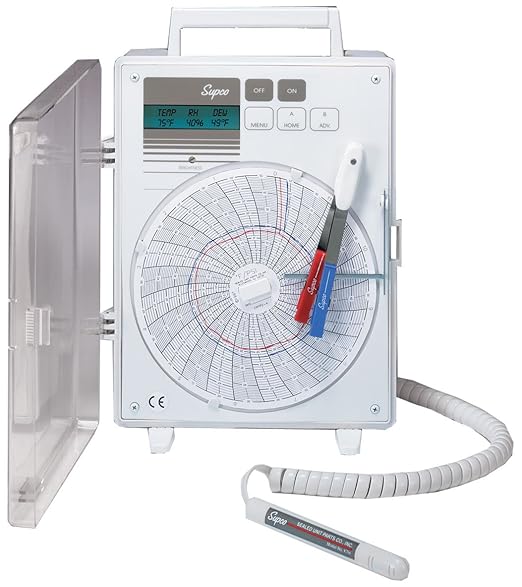 Supco CRTH2 Temperature, Humidity and Dew Point Recorder with LCD Display, 6" Chart Diameter, -40/130 F, 115 VAC by Supco