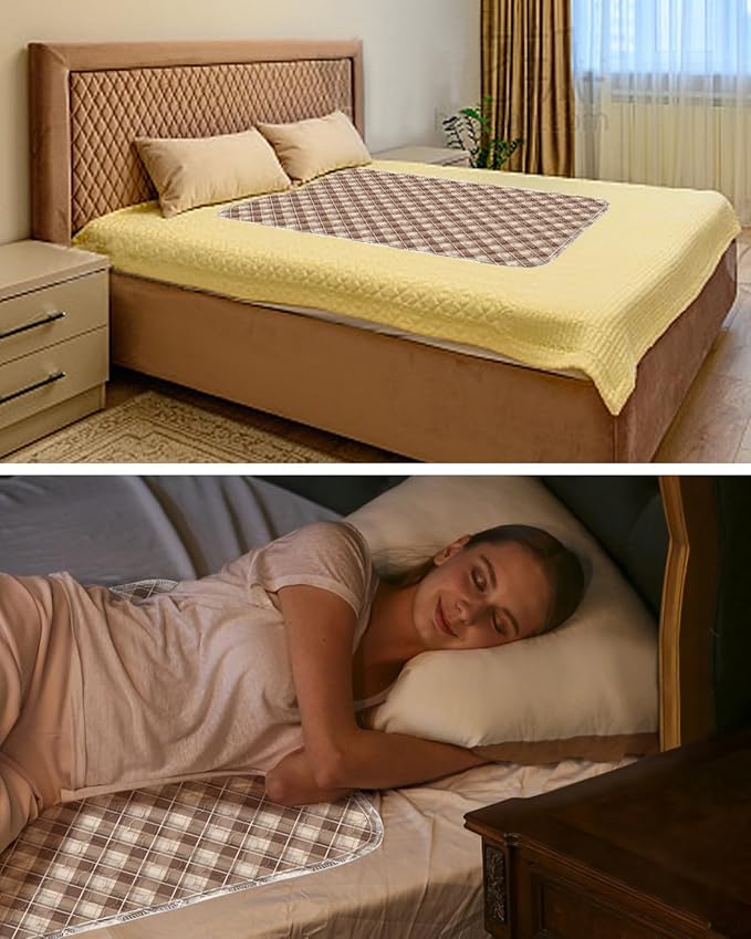 Non-Slip Bed Pads for Incontinence Washable (34" x 36"|2 Pack), Waterproof Bed Pads, Brown Grid, Bed Wetting Pads for Bed, Sofa, Floor, Resuable Underpads for Adults, Seniors, Pet - Image 6