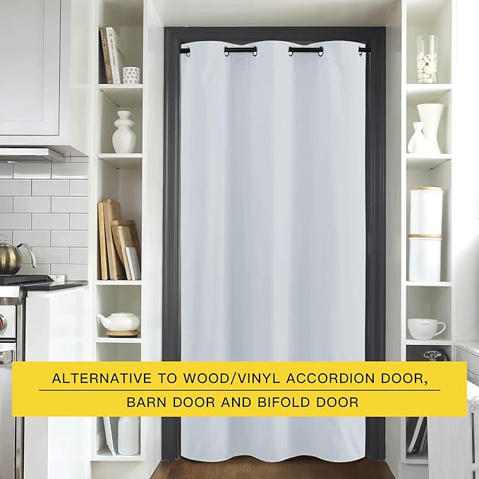 NICETOWN Temporary Portable Blackout Curtains for Sidelight Door, Insulating Privacy Soundproof Bifold Doors for Sliding Closet Doorway Entrance Hallway (1 Piece, 5ft Wide x 8ft Long, Greyish White) - Image 4