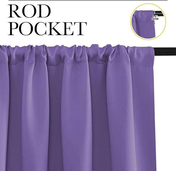 NICETOWN Blackout Curtains Window Draperies, Lilac Purple, Set of 2, 70 by 95 inches Long, Window Treatment Thermal Insulated Solid Room Darkening Drapes for Bedroom - Image 2