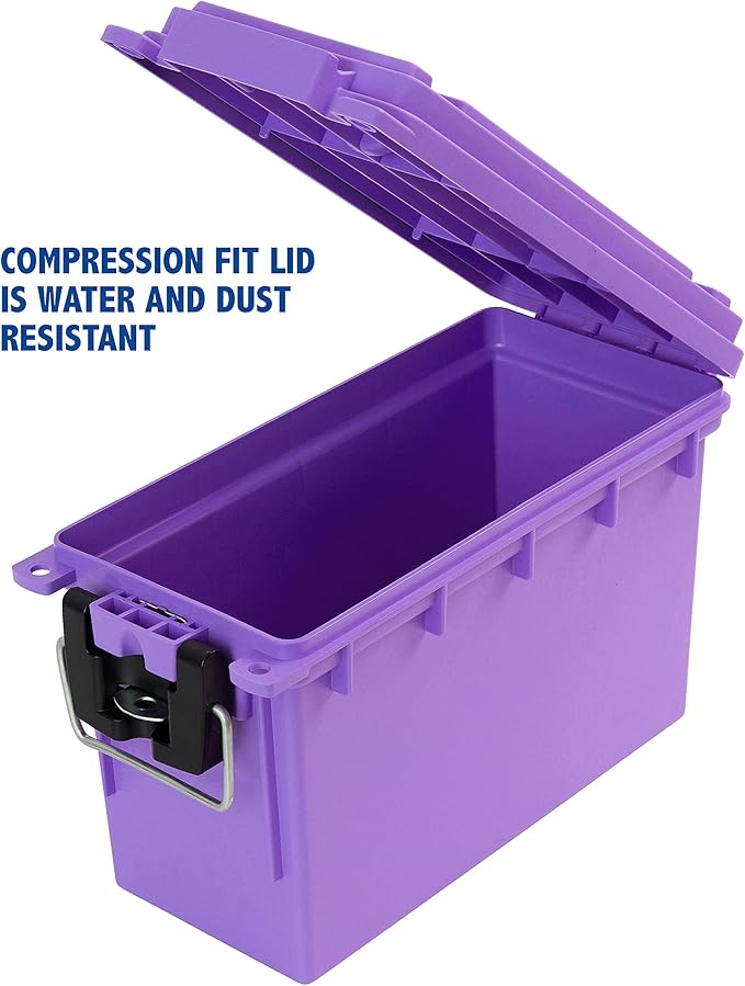 Sheffield 12632 Ammo Storage Box, Stackable .30 Cal Field Boxes, Water and Dust Resistant, Lockable Storage Box with Handle, Secures Hunting Gear, Supplies, and Bullets, Made in USA, Purple, 1-Pack - Image 4
