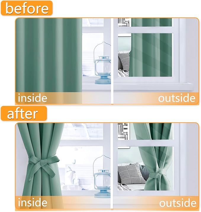 Hiasan Grommet Blackout Curtains for Bedroom, 42 x 84 Inches Long - Thermal Insulated & Light Blocking Window Curtains for Living Room, 2 Drape Panels Sewn with Tiebacks, Sage Green - Image 4