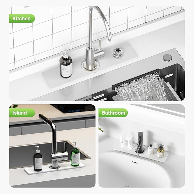 15.8" x 4" Stone Faucet Mat for Kitchen Sink, Quick Drying Diatomite Sink Tray, Faucet Sink Splash Guard for Prevents Moisture Buildup (White) - Image 8