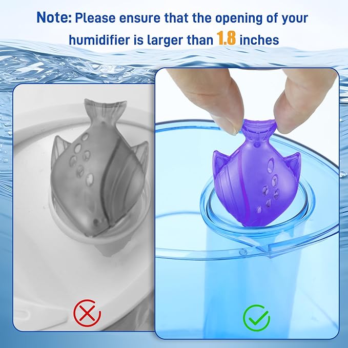 Funmit Humidifier Cleaning Fish, 6 Pack Humidifier Cleaner for Humidifiers and Fish Tanks, Purifies Water, Prevents Hard Water Build-Up, Reduces Scale, Purple - Image 4