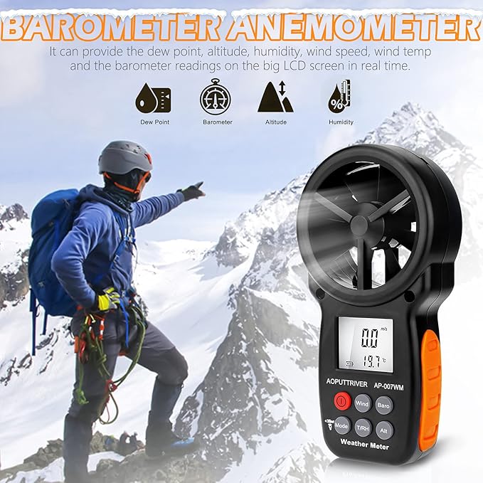 Digital Anemometer Barometer Pressure Gauge for Wind Speed ​​Temperature/Humidity/Dew Point/Wind Chill/Altimeter Barometer with Backlight MAX MIN AVG AP-007WM - Image 5