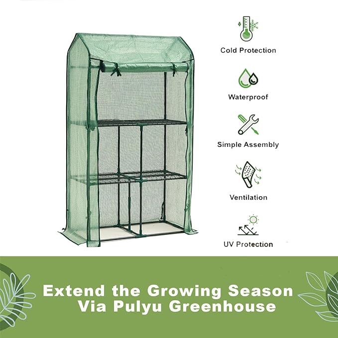 Mini Greenhouse for Indoor Outdoor, Small Plastic Plant Green House Rack Stand Portable Greenhouses with Durable PE Cover for Seedling 60 "x 35"x 16",20 Pcs T-Type Plant Tags Include（PLGH4053G） - Image 5