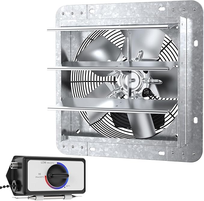 iLiving ILG8SF10V-T, 10 inch Shutter Exhaust Attic Garage Grow, Ventilation Fan with 3 Speed Thermostat 6 Foot Long 3 Plugs Cord, 10" - Variable, 600 CFM, 900 SQF Coverage Area, Silver - Image 2