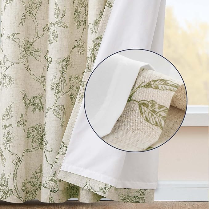 jinchan Floral Curtains Lined Linen Blend Curtain for Living Room 96 Inch Length Sage Green Farmhouse Flower Patterned Curtain French Country Curtains Drapes Back Tab Rod Pocket 2 Panels - Image 3