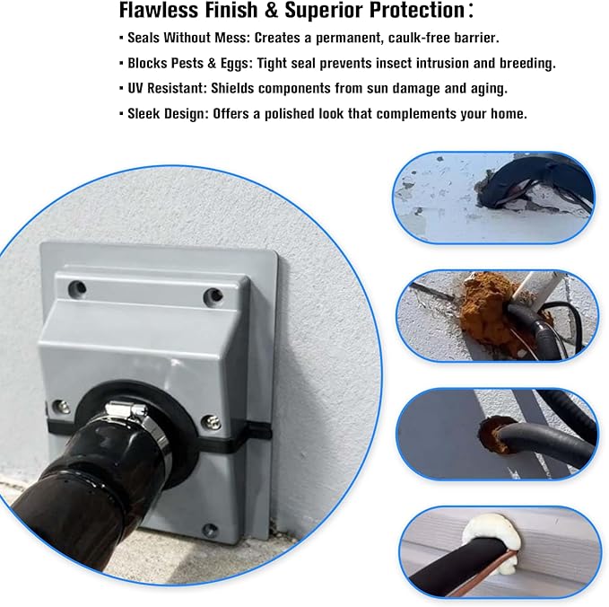 HVAC Wall Penetration & Line-Set Cover Kit, Wall Sleeve for AC Line Set and Split Cover, HVAC Penetration Cover for Outdoor and Indoor Air Conditioner Systems (Grey+Sealing Cloth) - Image 6