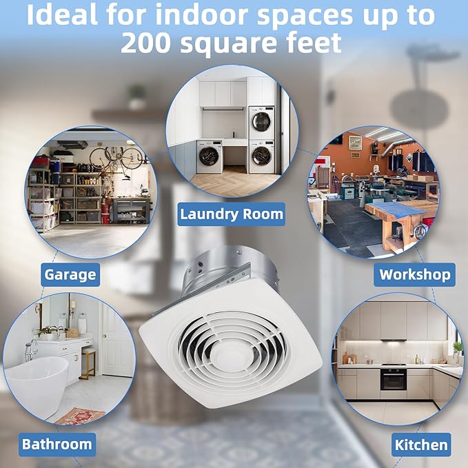 8 Inch Bathroom Exhaust Fan Ceiling Mount 200 CFM 8.5 Sones Kitchen Exhausts Fans,505 Exhaust Fan for Broan-NuTone,Vertical Discharge Ceiling Ventilation Fan for Bathroom Kitchen Laundry Room Garage - Image 3