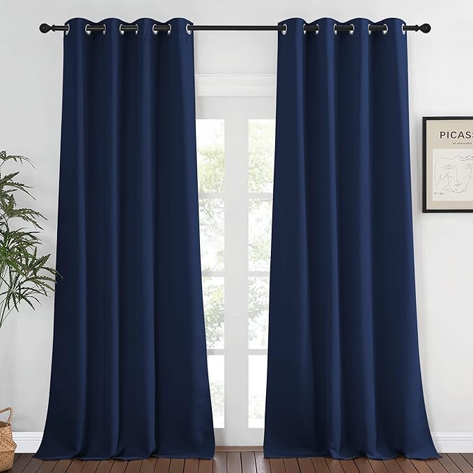 NICETOWN Blackout Navy Blue Curtains 120 inch Length - Window Treatment Energy Saving Thermal Insulated Room Darkening Solid Grommet Drapes for Living Room (1 Panel, 52 by 120-Inch) by NICETOWN