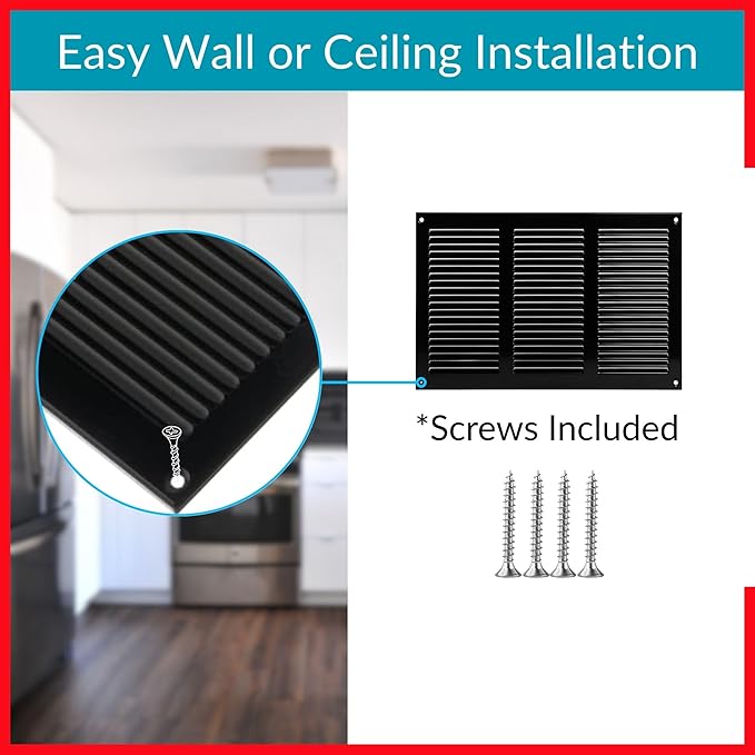 10x6 Vent Cover (Duct Opening) - Black HVAC Return Air Grille for Wall and Ceiling - Metal AC Vent Cover with Mesh - Rectangular Air Register - External Dimensions: 11.81" W x 7.87" H - Image 4