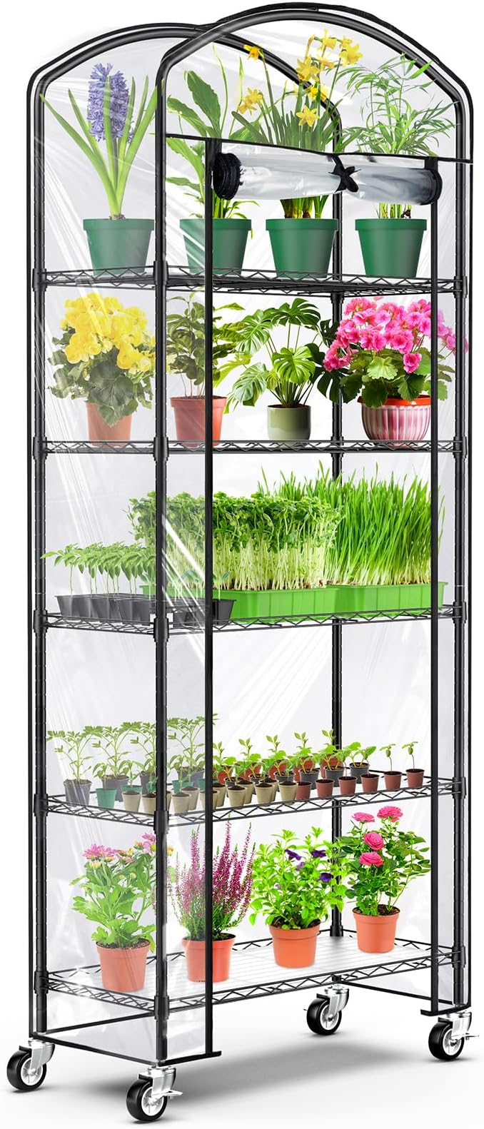 Abimars 5-Tier Greenhouse with Caster Wheel, Each Shelf Height Adjustable Metal Plant Shelf with PVC Cover for Seed Starting Trays, Seedling Pots, Plant Pots, 13x29x73inch by Abimars