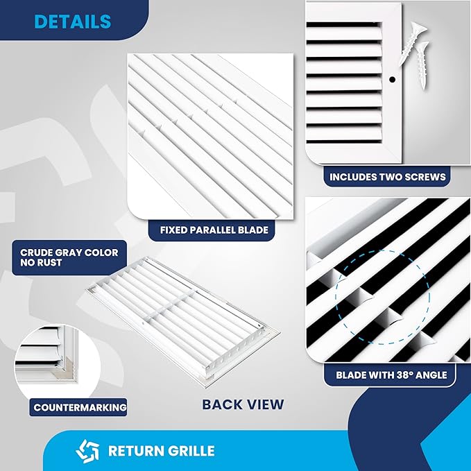 20x8 Inch (Duct Opening) Air Return Vent Cover Decorative – Premium Aluminum AC Vent Cover for Ceiling & Wall, Rustproof Grille, Ideal for Home HVAC Grille, Durable & Easy to Install by ACLAMINAIRE - Image 9