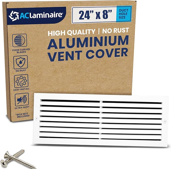 24x8 Inch (Duct Opening) Air Return Vent Cover Decorative – Premium Aluminum AC Vent Cover for Ceiling & Wall, Rustproof Grille, Ideal for Home HVAC Grille, Durable & Easy to Install by ACLAMINAIRE by LAMINAIRE
