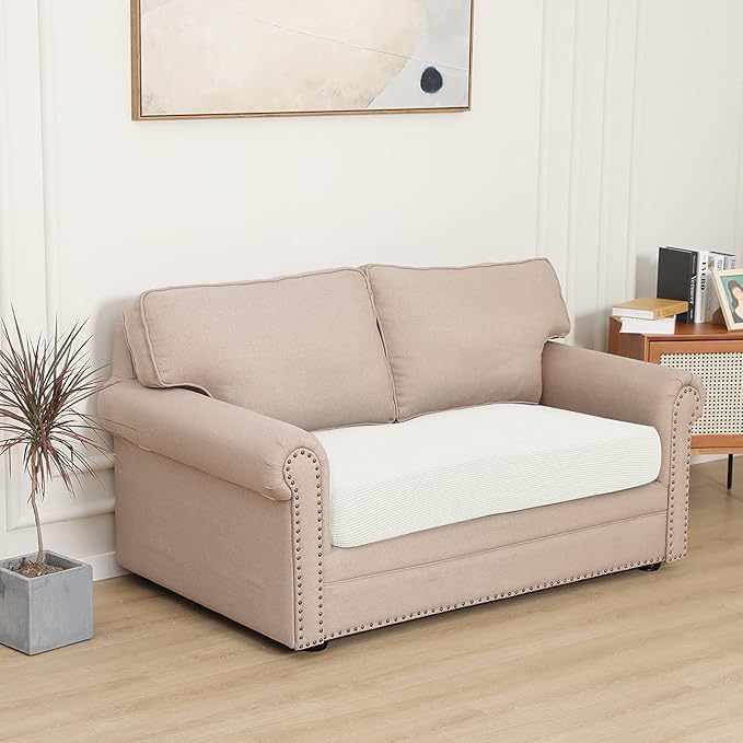 Easy-Going Stretch Loveseat Cushion Cover Sofa Cushion Furniture Protector Sofa Seat Sofa Slipcover Sofa Cover Soft Flexibility with Elastic Bottom(Loveseat Cushion, Cream) - Image 2
