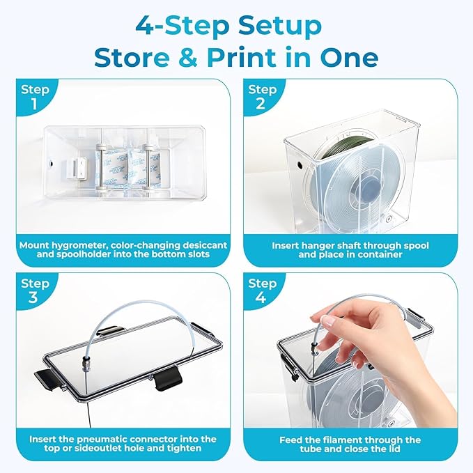 Filament Storage Box for 3D Printer, Dual-Outlet Airtight Dry Box with Ball-Bearing Spool Holder, Desiccant Dehumidifying Keeper for PLA PETG, Moisture-Proof Container with Tube Sealing Cap - Image 8