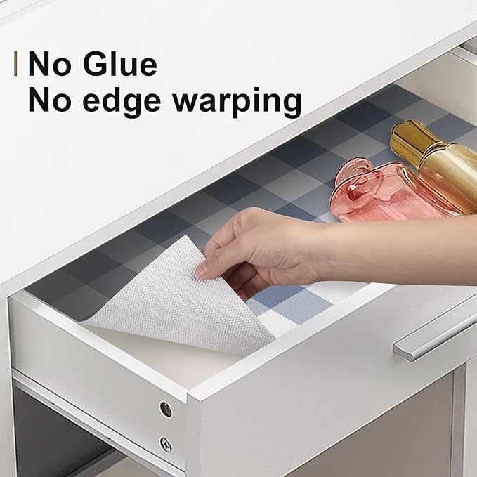 Shelf Drawer Liner for Kitchen Cabinets Non-Adhesive, 23.6In x 30FT Non-Slip Strong Grip Thickened Gingham Cabinet Liners for Shelves, Dresser, Cupboard, Pantry, Tool Box, Bathroom Drawers, Blue/White - Image 4
