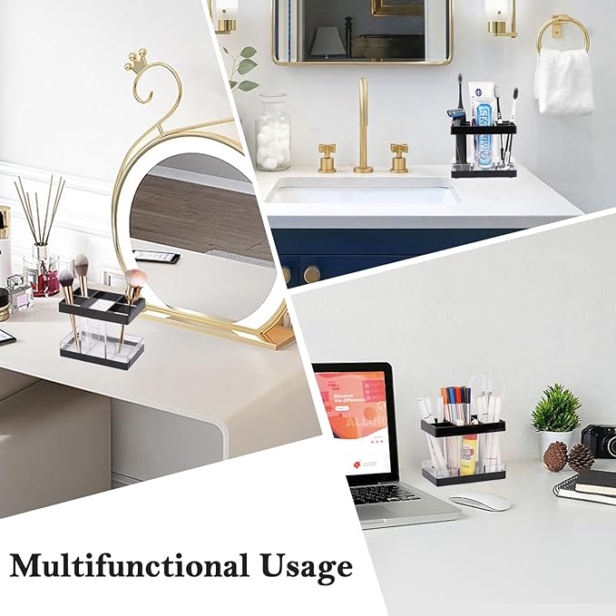 Toothbrush Holders for Bathrooms Countertop Organizer - Electric Toothbrush Holder Set, 5 Slots Toothbrush and Toothpaste Holder, Makeup Brush Storage Caddy for Family Kids (Black) - Image 6